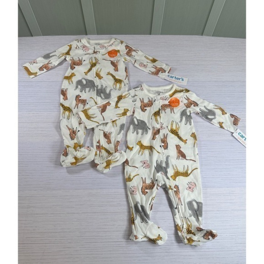 New Carters Just One You *2 Pack* Safari Animal Pajamas 6M 2-Way Zip Sleepers